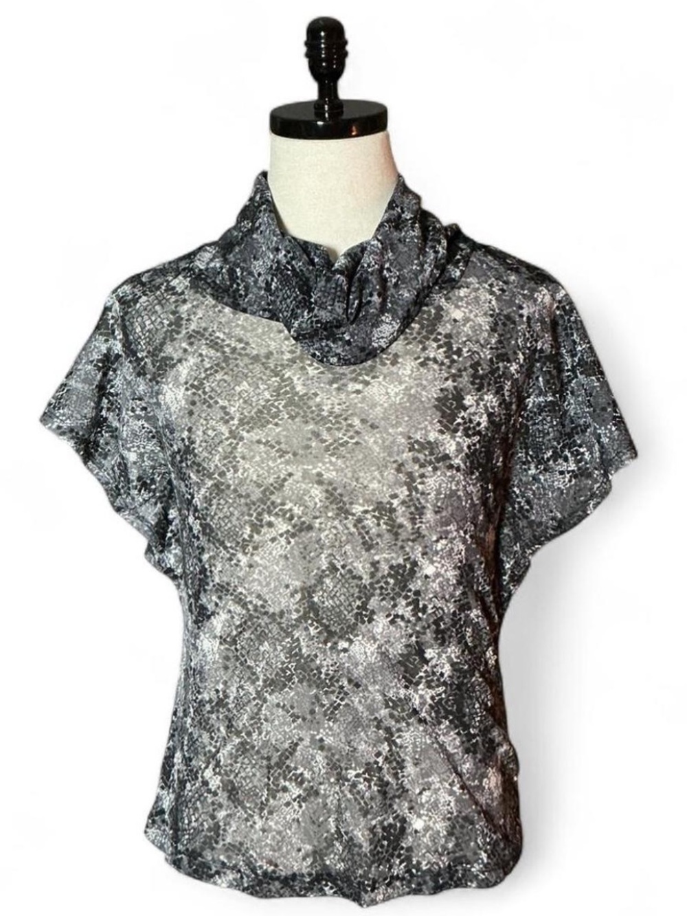 GRNV Women's Gray Snake-Print Cowl Neck Top